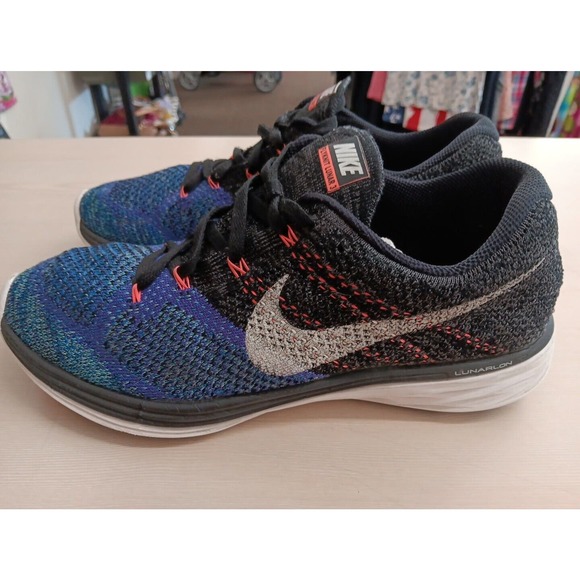 Nike Flyknit Lunar 3 Black White Persian Violet Hot Lava Size 9.5 698181-0 - Picture 1 of 7
